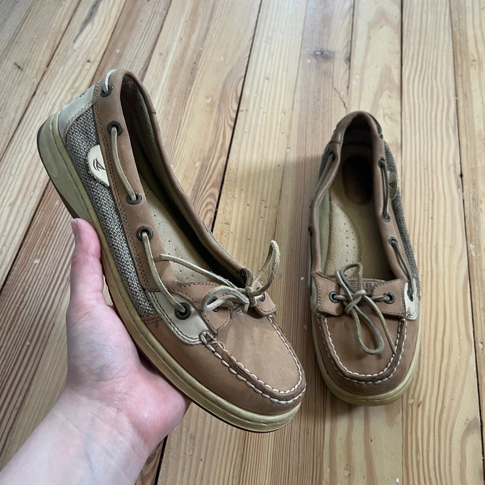 Sperry Top-Sider Bluefish Boat Shoes womens 9M Tan Leather Mesh Loafers 9102047